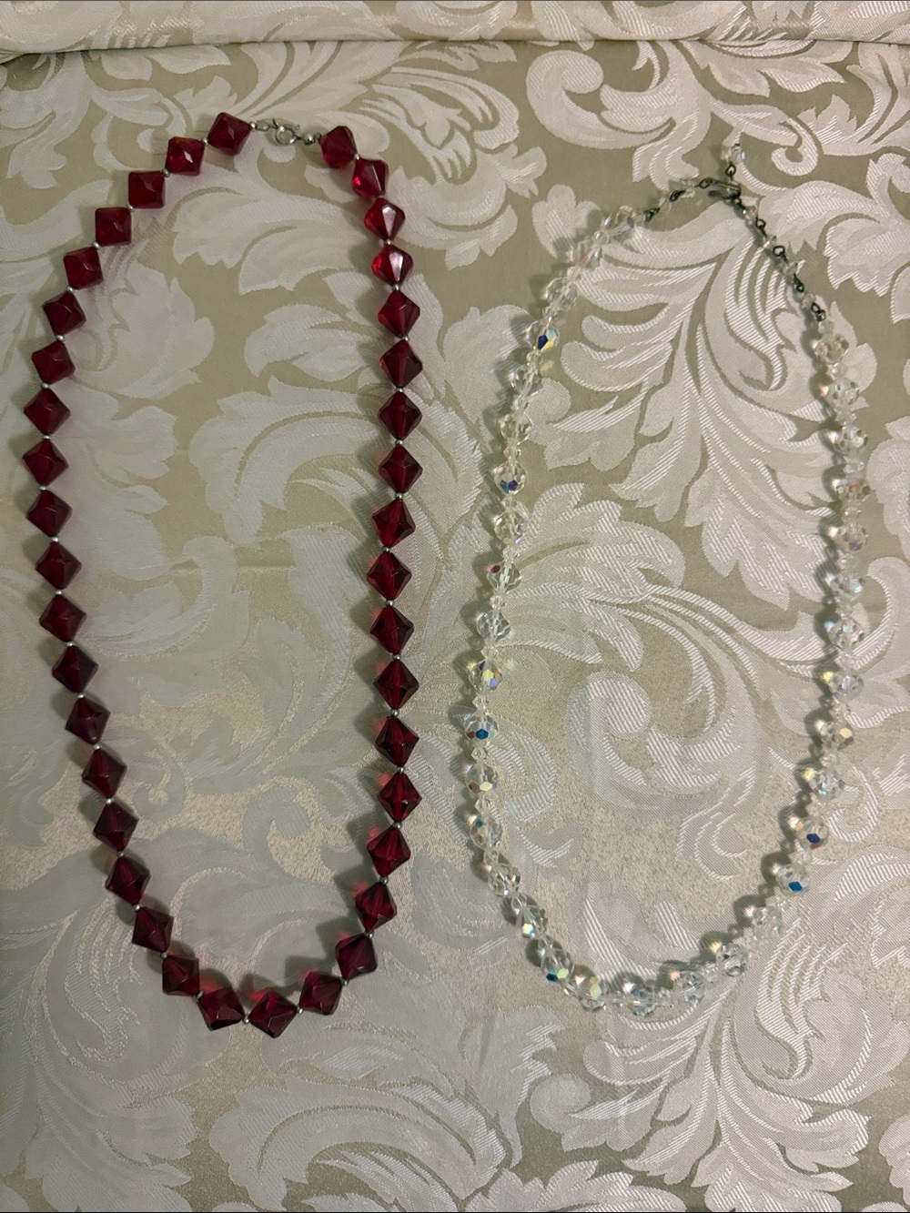 Set of 2 - Faceted Red Bead & Sparkly Crystal Bead Necklaces for Women -